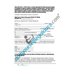 Bill of Sale of Motor Vehicle Automobile - Texas (Sold without Warranty)